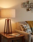 Walnut Wood Finish Linen Fabric Shade Table Lamp