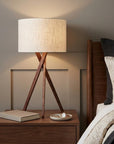Tripod Leg Walnut Wood Table Lamp