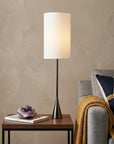 Black Nickel Finish Metal Tall White Shade Table Lamp