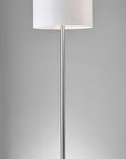 61" Silver Two Light Floor Lamp With White Fabric Drum Shade