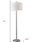 61" Silver Two Light Floor Lamp With White Fabric Drum Shade