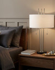 Stylish Triple Pole Brushed Steel Metal Table Lamp