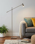 63" Black And Gold Adjustable LED Task Floor Lamp With Antiqued Brass Metal Cylinder Shade