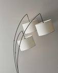 74" Silver Three Light Tree Floor Lamp With White Linen Drum Shade