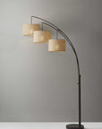 74" Silver Three Light Tree Floor Lamp With White Linen Drum Shade
