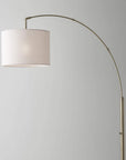 74" Brass Metal Arc Floor Lamp With Off White Linen Drum Shade