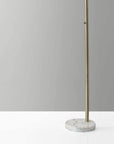 74" Brass Metal Arc Floor Lamp With Off White Linen Drum Shade