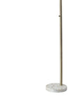 74" Brass Metal Arc Floor Lamp With Off White Linen Drum Shade