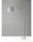 74" Brass Metal Arc Floor Lamp With Off White Linen Drum Shade