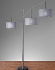 91" Silver Three Light Tree Floor Lamp With Gray Linen Drum Shade
