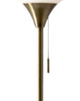 71" Brass Metal Torchiere Floor Lamp With White Glass Novelty Shade