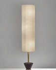59" Brass Column With Beige Fabric Shade