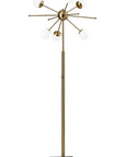 64" Brass Six Light LED Novelty Floor Lamp With White Glass Globe Shades
