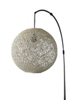 77" Antiqued Bronze Arched Floor Lamp With Groovy Beige Abstract Wicker Globe Shade
