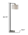 61" Grey And Black Arc Floor Lamp With White Fabric Drum Shade