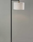 61" Grey And Black Arc Floor Lamp With White Fabric Drum Shade