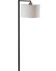 61" Grey And Black Arc Floor Lamp With White Fabric Drum Shade
