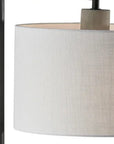 61" Grey And Black Arc Floor Lamp With White Fabric Drum Shade