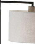 61" Grey And Black Arc Floor Lamp With White Fabric Drum Shade