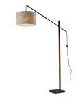 77" Beige And Black Swing Arm Floor Lamp With Beige Fabric Drum Shade