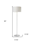 60" White Floor Lamp With White Fabric Drum Shade