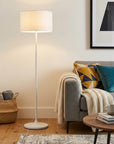 60" White Floor Lamp With White Fabric Drum Shade