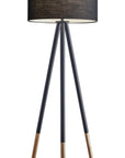 Black Metal Tripod Floor Lamp With Black Fabric Drum Shade