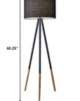 Black Metal Tripod Floor Lamp With Black Fabric Drum Shade