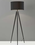 60" Natural Metal Tripod Floor Lamp With White Fabric Drum Shade