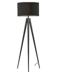 60" Natural Metal Tripod Floor Lamp With White Fabric Drum Shade