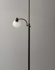 71" Silver Metal Two Light Torchiere Floor Lamp With White Bowl Shade