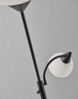 71" Silver Metal Two Light Torchiere Floor Lamp With White Bowl Shade