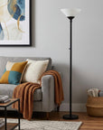 73" Black And White Torchiere Floor Lamp With White Acrylic Cone Shade