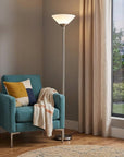 73" Black And White Torchiere Floor Lamp With White Acrylic Cone Shade