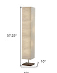 57" Brown And White Two Light Column Floor Lamp With White Paper Rectangular Shade