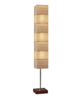 72" Brown And Silver Three Light Column Floor Lamp With Beige Paper Rectangular Shade