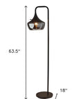 64" Black Task Floor Lamp With Black Glass Bowl Shade
