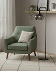 64" Black Task Floor Lamp With Black Glass Bowl Shade