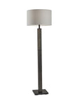 62" Black Wood And Metal Floor Lamp With Light Gray Fabric Drum Shade