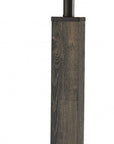62" Black Wood And Metal Floor Lamp With Light Gray Fabric Drum Shade