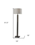 62" Black Wood And Metal Floor Lamp With Light Gray Fabric Drum Shade