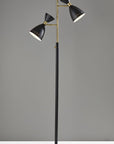 68" Black And Gold Metal Two Light Task Floor Lamp With Black Metal Cone Shade