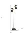 68" Black And Gold Metal Two Light Task Floor Lamp With Black Metal Cone Shade