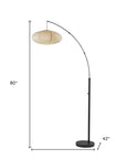 80" Beige And Black Arc Floor Lamp With Beige Paper Globe Shade