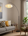 80" Beige And Black Arc Floor Lamp With Beige Paper Globe Shade