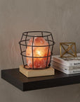 8" Himalayan Salt Accent Lamp With Black Cage Shade