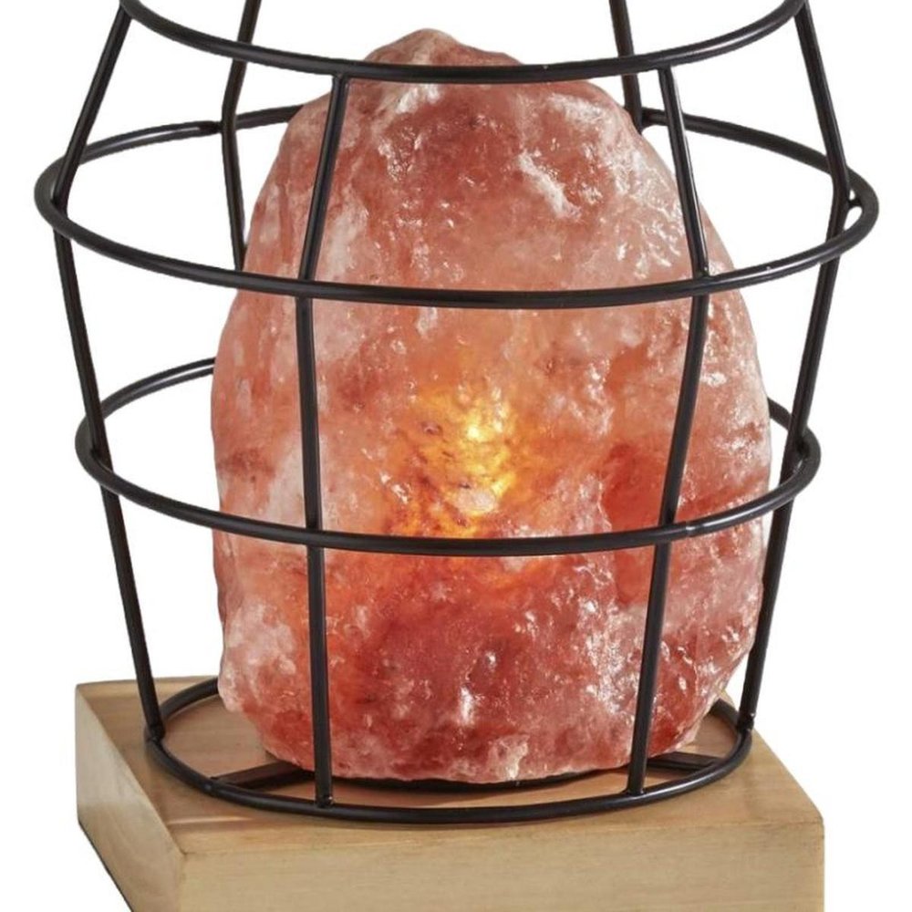 8" Himalayan Salt Accent Lamp With Black Cage Shade