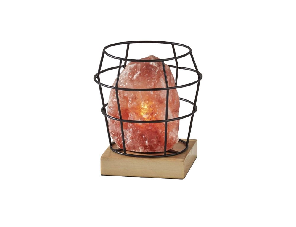 8" Himalayan Salt Accent Lamp With Black Cage Shade