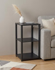 35" Black Solid Wood Square End Table With Two Shelves