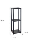 35" Black Solid Wood Square End Table With Two Shelves